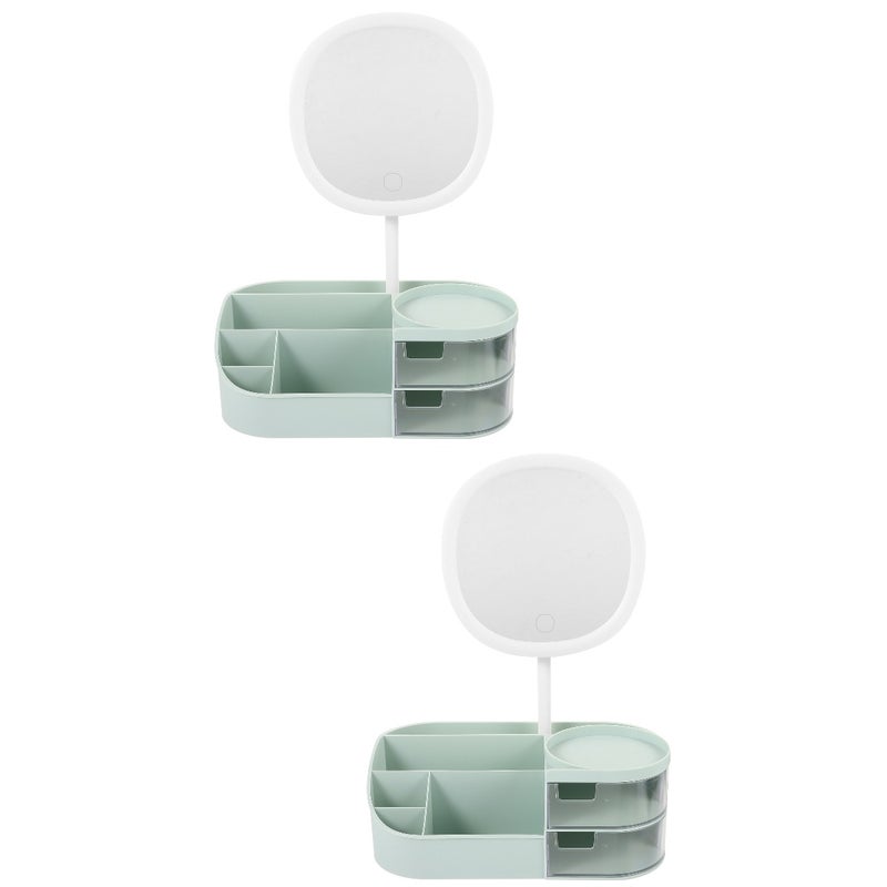 2pcs Cosmetic Holder With Cosmetic Mirror Makeup Brush Holder Desktop Cosmetic Organizer - Image 1