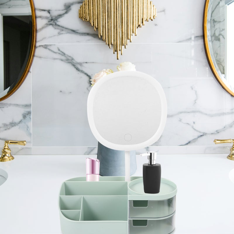 2pcs Cosmetic Holder With Cosmetic Mirror Makeup Brush Holder Desktop Cosmetic Organizer - Image 2