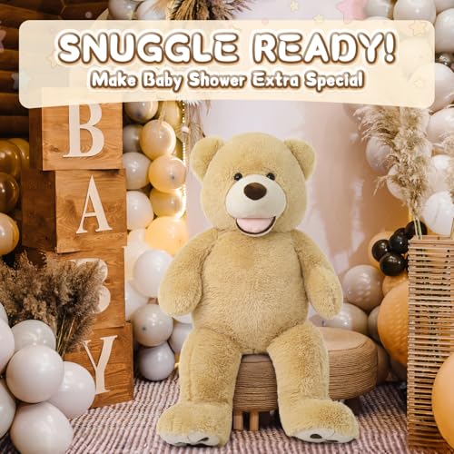 MorisMos Smiling Giant Teddy Bear 39inch Big Stuffed Animal Bears with Large Footprints Plush Gift Kids Girlfriend Boyfriend Light Brown - Image 5