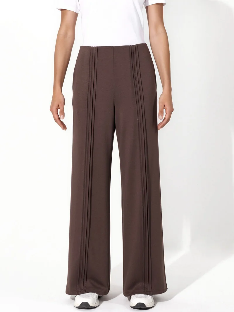 Modal Touch Rib Detail Straight Leg Pants
