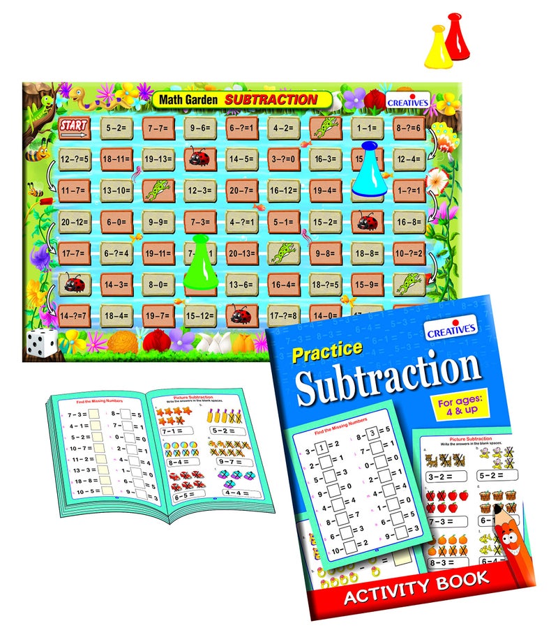 Creative's Practice Maths at Home - Subtraction | Mathematic Game | Math Educational Board with Activity Guide Book for 4 & Up Kids - Image 2