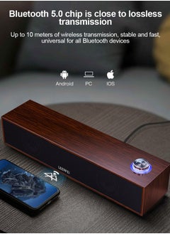 LEERFEI Wooden Bluetooth Subwoofer Computer Speakers,Bluetooth and USB Wired Desktop PC Speakers for Phone/Tablet/Notebook/PC  - Image 2
