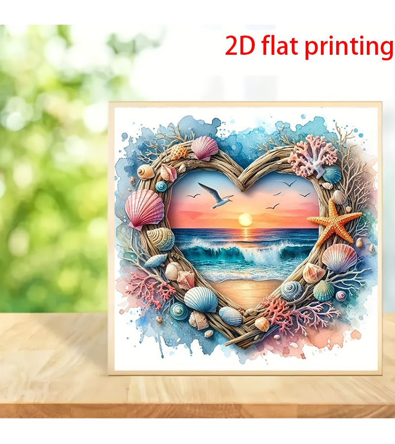 5D طلاء الألماس DIY منظر غروب الشمس البحري مع قذائف ونوارس بحرية 20 سم × 20 سم إطار على شكل قلب هدية فنية جدارية ساحلية - Image 5