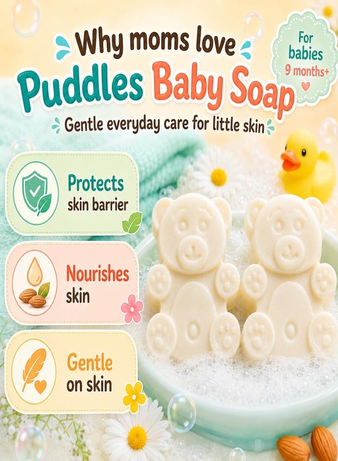 Puddles Baby Soap Pack of 2 (180g) | Gentle Baby Bath Soap with Ghee, Coconut Milk, Almond Oil & Vitamin E | Moisturising & Mild Daily Cleansing Bar for Babies - Image 3