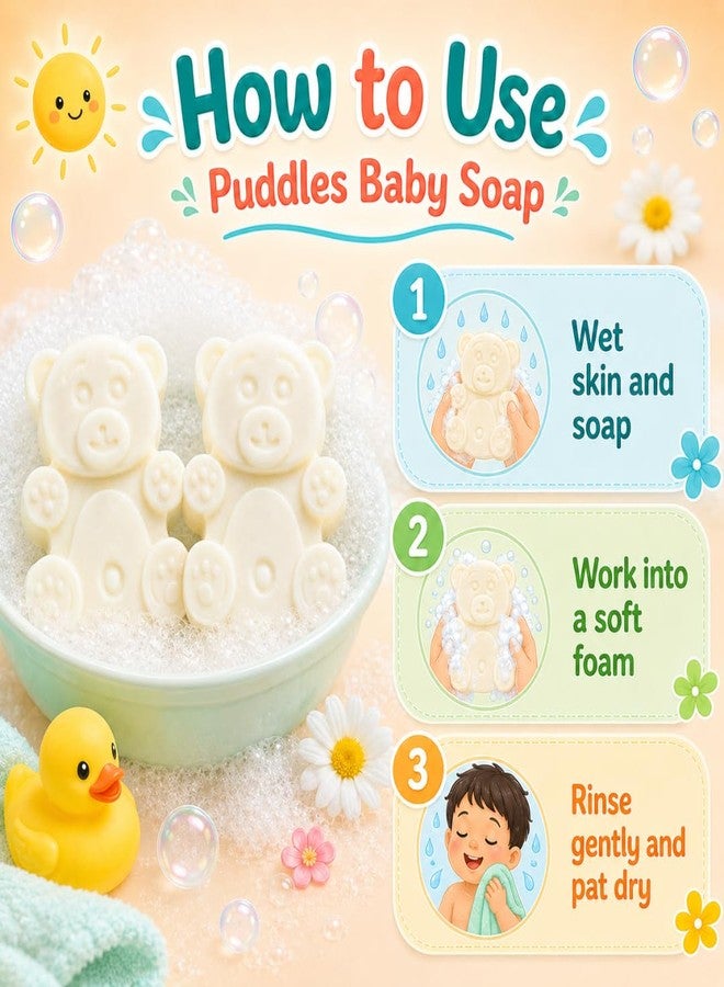 Puddles Baby Soap Pack of 2 (180g) | Gentle Baby Bath Soap with Ghee, Coconut Milk, Almond Oil & Vitamin E | Moisturising & Mild Daily Cleansing Bar for Babies - Image 4