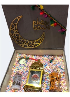 Ramadan box + 6 gifts (golden incense burner lantern + wooden lantern with lighting + Ramadan characters pen + scented candle + Ramadan figure medallion + small transparent lantern) - pzsku/ZD2B26248CD5DDE592E6CZ/45/_/1739708012/d3e2c43f-7d6c-49ee-b71c-9adf10e77f7f