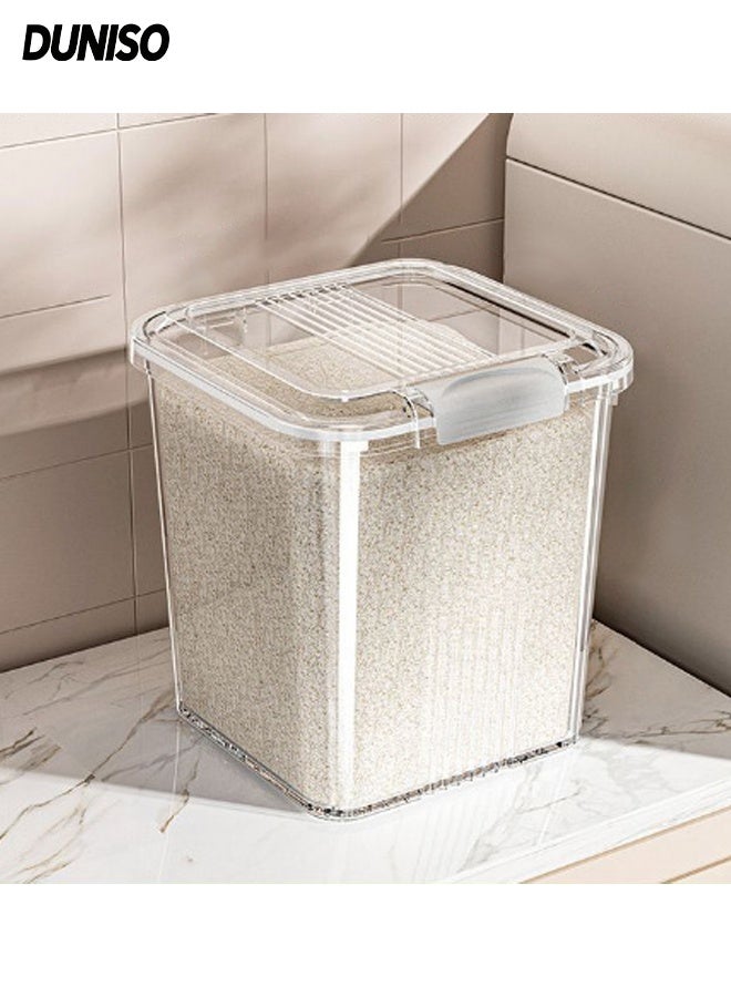 DUNISO Rice Dispenser，Rice Container Storage with Measuring Cup，Clear Insect-proof Food Cereal Container Bins，for Grain, Cereal, Flour, Sugar, Oatmeal, Kitchen Pantry，3L - Image 1