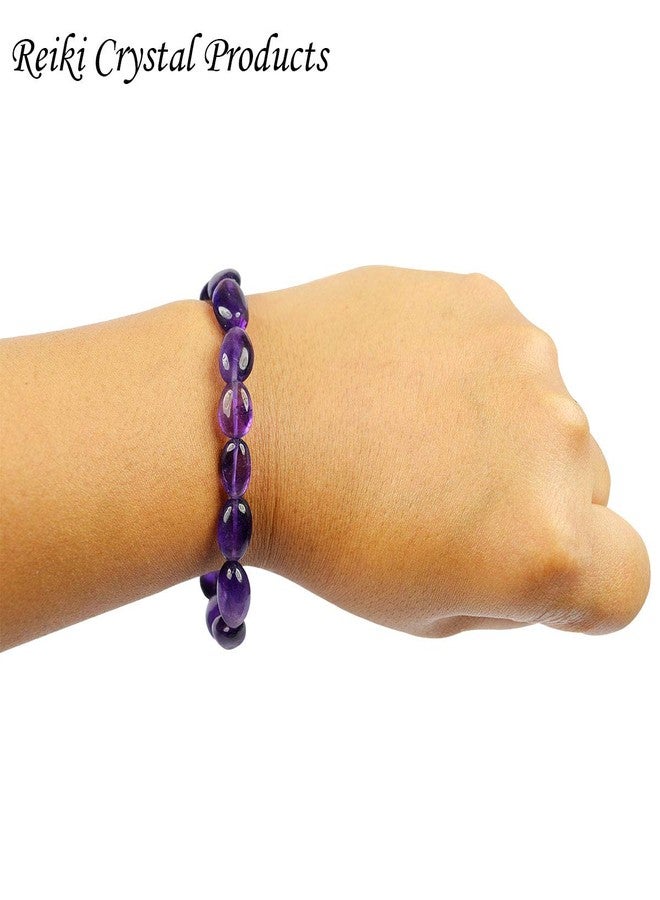 Crystu Natural Certified Amethyst Bracelet Crystal Stone Oval Bead Bracelet for Reiki Healing and Crystal Healing Stones (Color : Purple) - Image 4