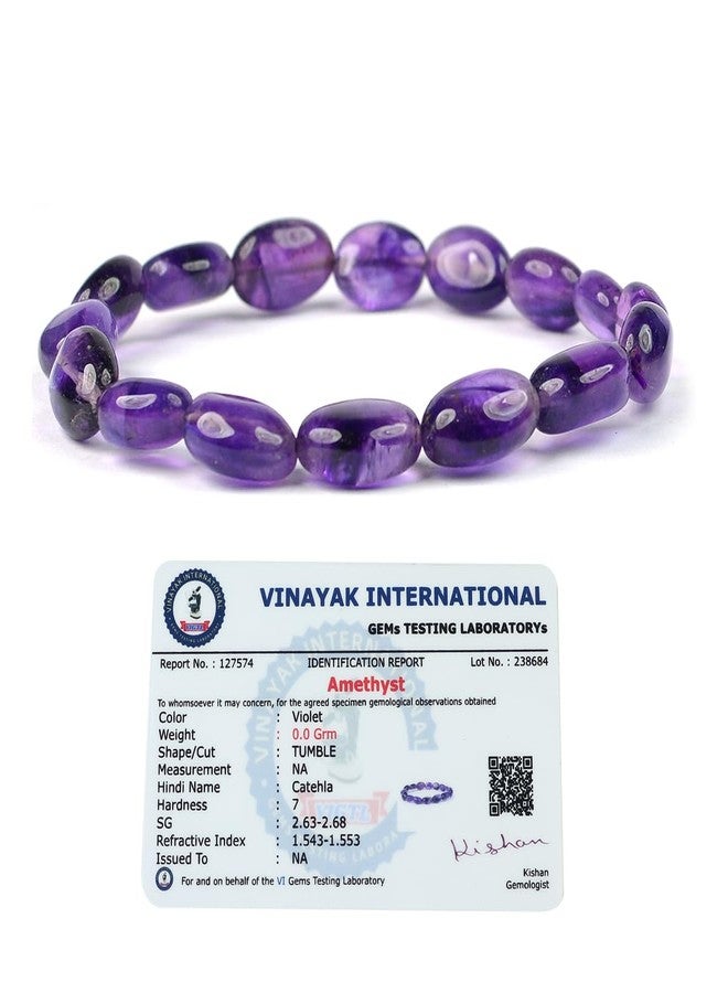 Crystu Natural Certified Amethyst Bracelet Crystal Stone Oval Bead Bracelet for Reiki Healing and Crystal Healing Stones (Color : Purple) - Image 1
