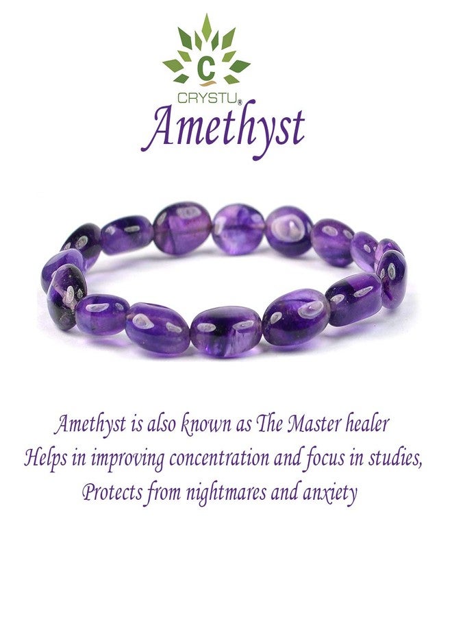 Crystu Natural Certified Amethyst Bracelet Crystal Stone Oval Bead Bracelet for Reiki Healing and Crystal Healing Stones (Color : Purple) - Image 3