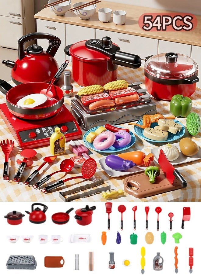 جني ثروة مجموعة ألعاب مطبخ للأطفال مكونة من 54 قطعة، مجموعة ألعاب التمثيل للأولاد والبنات، لعبة تقطيع الفاكهة، لعبة الطبخ المحاكاة - Image 1
