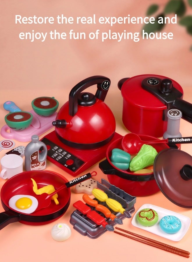 جني ثروة مجموعة ألعاب مطبخ للأطفال مكونة من 54 قطعة، مجموعة ألعاب التمثيل للأولاد والبنات، لعبة تقطيع الفاكهة، لعبة الطبخ المحاكاة - Image 2