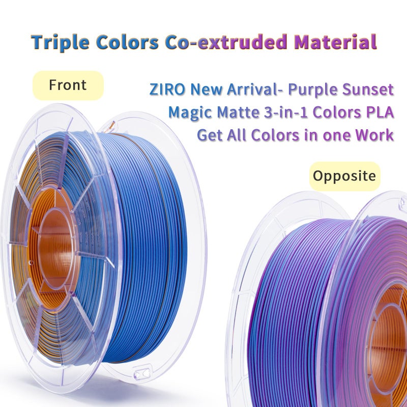 ZIRO PLA Filament 1.75mm, Matte Multicolors 3D Printer Filament, Color Change with Angle, Tri-Colors 3-in-1 Chrome, Dimensional Accuracy +/-0.03mm, Fit Most FDM 3D Printers,1KG Spool, Purple Sunset - Image 2