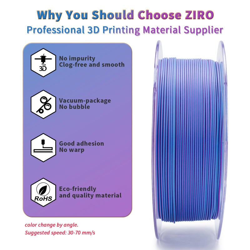 ZIRO PLA Filament 1.75mm, Matte Multicolors 3D Printer Filament, Color Change with Angle, Tri-Colors 3-in-1 Chrome, Dimensional Accuracy +/-0.03mm, Fit Most FDM 3D Printers,1KG Spool, Purple Sunset - Image 4
