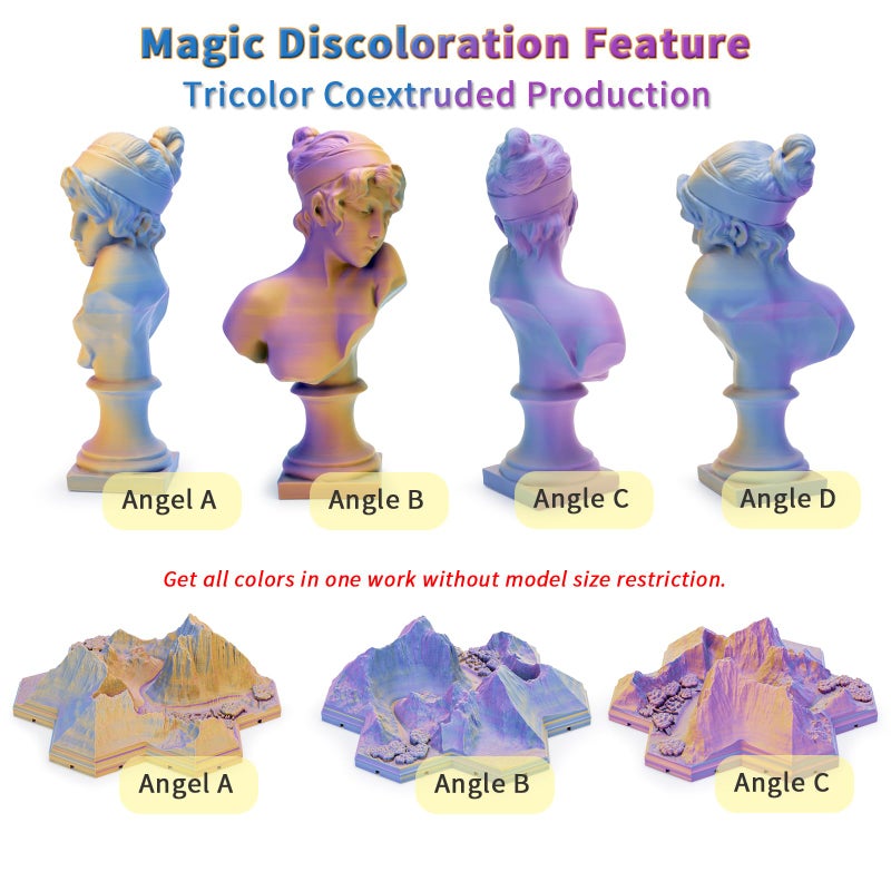 ZIRO PLA Filament 1.75mm, Matte Multicolors 3D Printer Filament, Color Change with Angle, Tri-Colors 3-in-1 Chrome, Dimensional Accuracy +/-0.03mm, Fit Most FDM 3D Printers,1KG Spool, Purple Sunset - Image 3