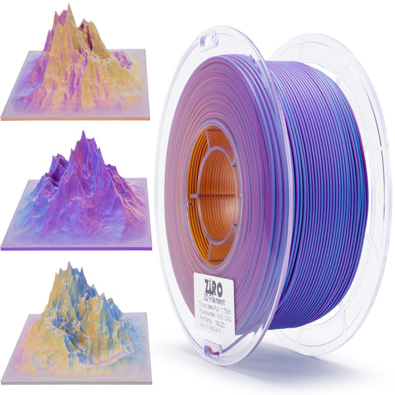 ZIRO PLA Filament 1.75mm, Matte Multicolors 3D Printer Filament, Color Change with Angle, Tri-Colors 3-in-1 Chrome, Dimensional Accuracy +/-0.03mm, Fit Most FDM 3D Printers,1KG Spool, Purple Sunset - Image 1