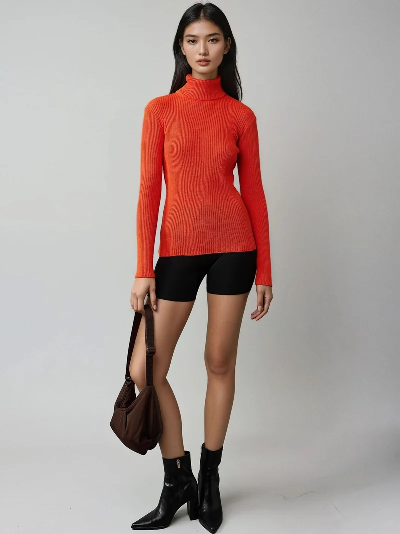 My Fashion Pumpkin Orange MY FASHION Fitted Textured Turtleneck Sweater for Women | Best Price UAE