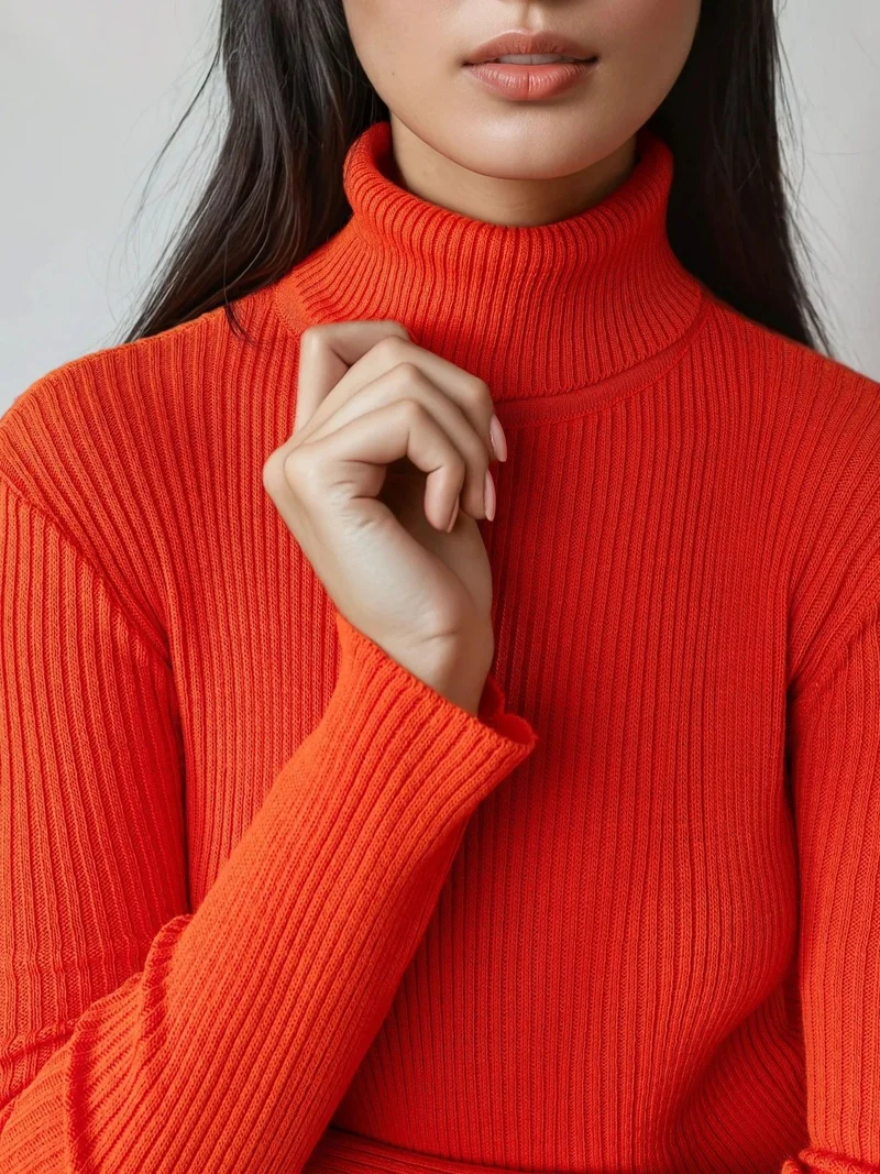 My Fashion Pumpkin Orange MY FASHION Fitted Textured Turtleneck Sweater for Women | Best Price UAE