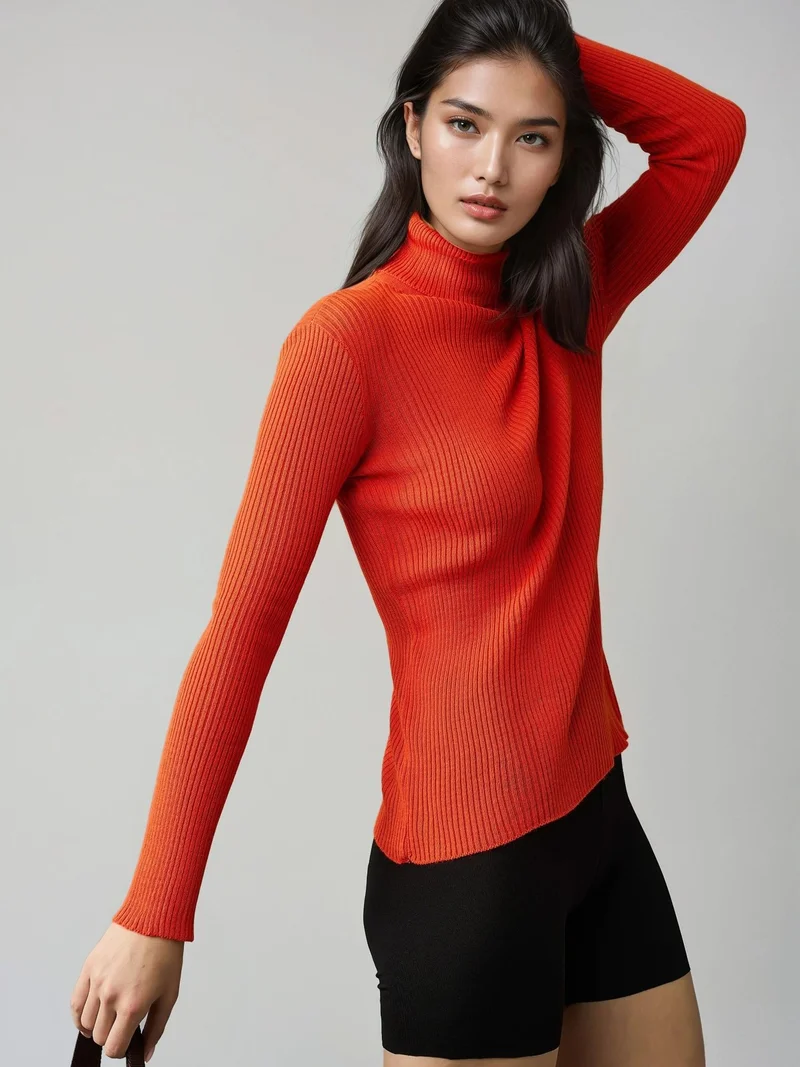 My Fashion Pumpkin Orange MY FASHION Fitted Textured Turtleneck Sweater for Women | Best Price UAE