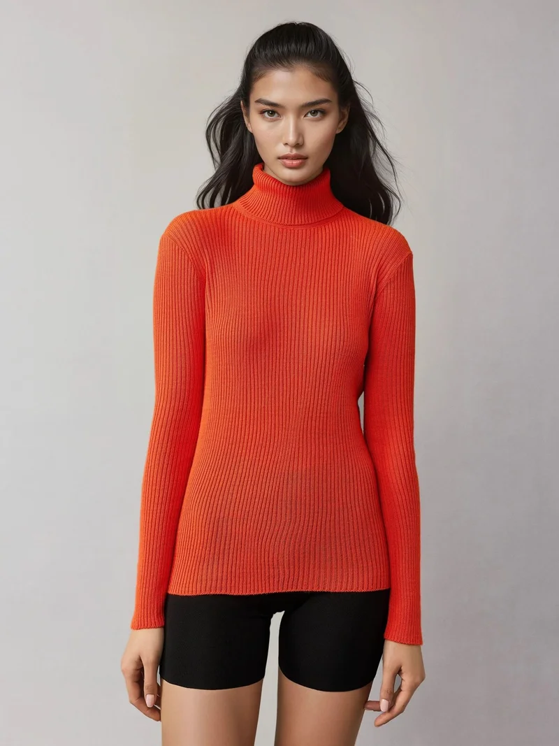 My Fashion Pumpkin Orange MY FASHION Fitted Textured Turtleneck Sweater for Women | Best Price UAE