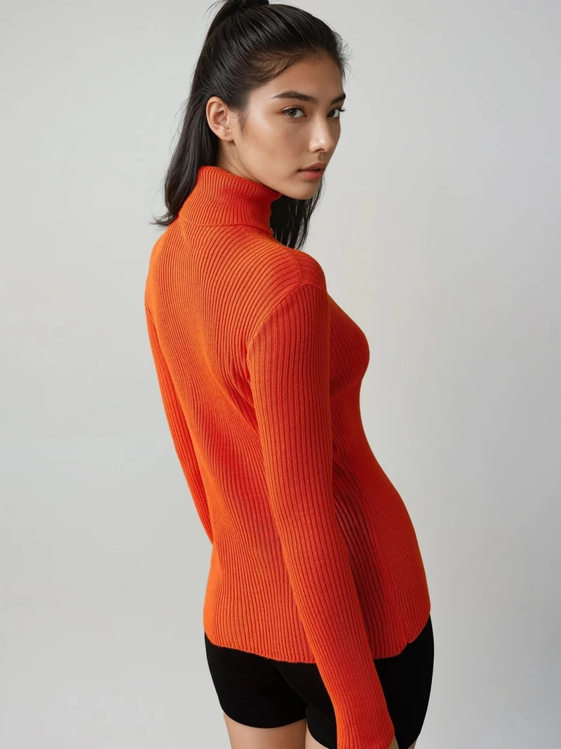My Fashion Pumpkin Orange MY FASHION Fitted Textured Turtleneck Sweater for Women | Best Price UAE