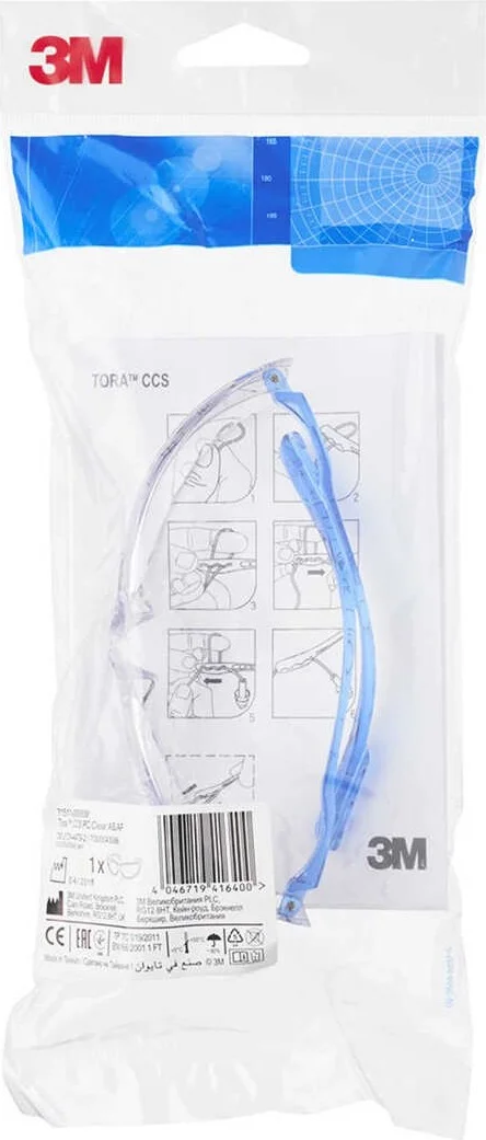 3M Tora 71511-00000M Ccs PC (Earplugs Can Be Installed) As/af Protective Work Safety Glasses