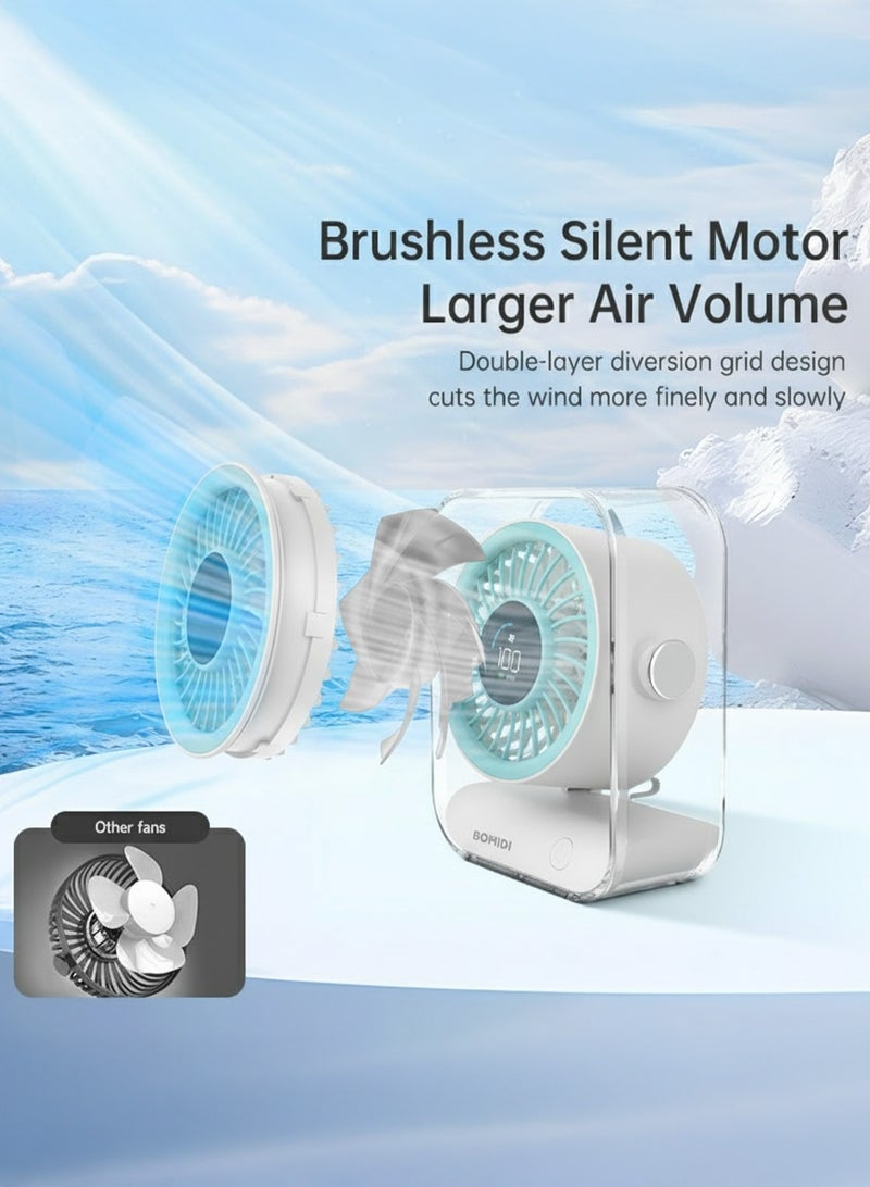 BOMIDI مروحة مكتبية محمولة بـ 7 شفرات مع شاشة رقمية LED، بطارية قابلة للشحن بسعة 3000 مللي أمبير، محرك بدون فرش، زاوية قابلة للتعديل، شحن USB من نوع C – مروحة طاولة صغيرة للاستخدام في المنزل، المكتب، السفر والأنشطة الخارجية - Image 5