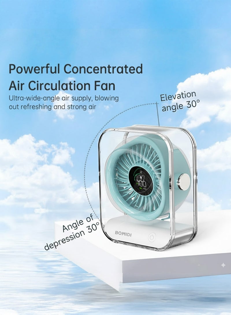 BOMIDI مروحة مكتبية محمولة بـ 7 شفرات مع شاشة رقمية LED، بطارية قابلة للشحن بسعة 3000 مللي أمبير، محرك بدون فرش، زاوية قابلة للتعديل، شحن USB من نوع C – مروحة طاولة صغيرة للاستخدام في المنزل، المكتب، السفر والأنشطة الخارجية - Image 3