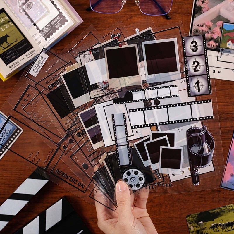 PRSTINCOL Vintage Camera Film Stickers for Scrapbooking,36 Sheets Transparent PET Photo Frame Stickers with 300+ Retro Designs for Journal and Photo Album Decoration - Image 3
