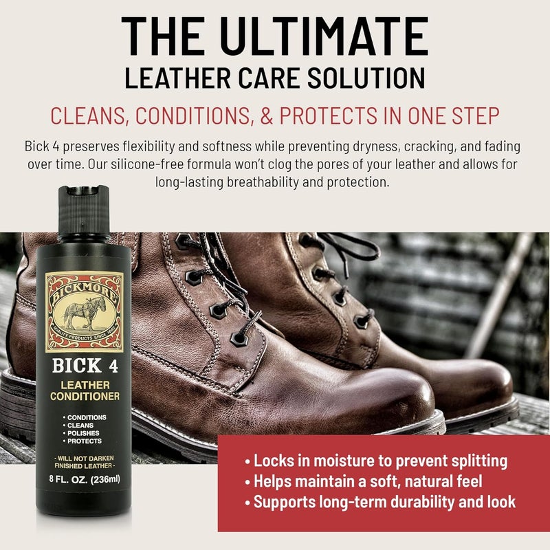 Bickmore منظف ومكيف جلد بيك 4 16 أونصة لن يغمق الجلد آمن لجميع ملابس الجلد والأثاث والسترات والأحذية وداخل السيارات والحقائب وجميع ملحقات الجلد الأخرى - Image 3