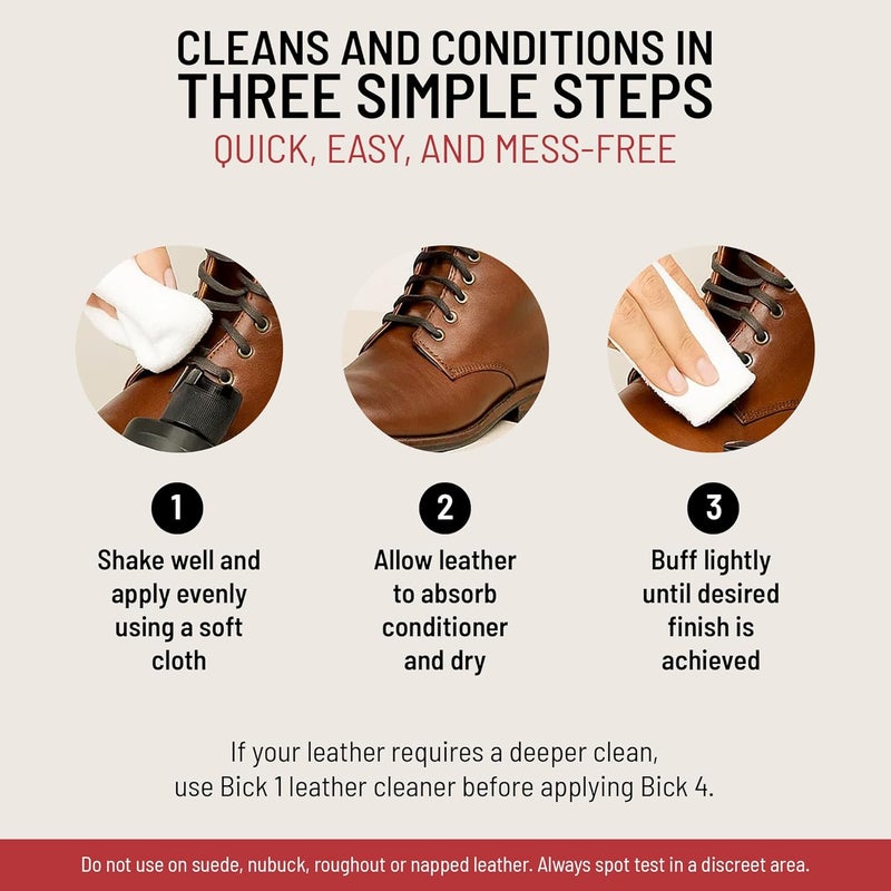 Bickmore منظف ومكيف جلد بيك 4 16 أونصة لن يغمق الجلد آمن لجميع ملابس الجلد والأثاث والسترات والأحذية وداخل السيارات والحقائب وجميع ملحقات الجلد الأخرى - Image 4