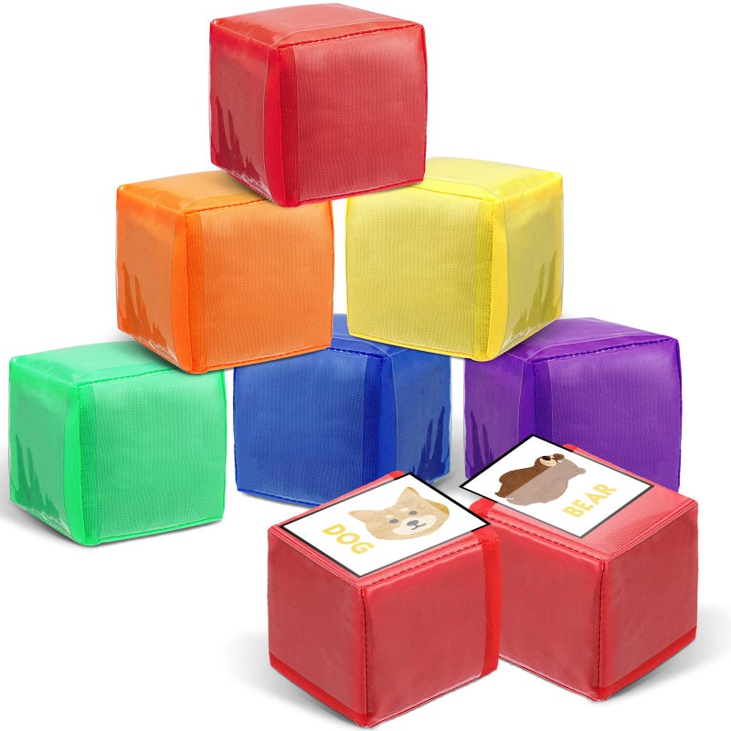 Yilloog 6 Pcs 315 Inch DIY Photo Pocket Dice Large Clear Foam Dice Playing Cubes Set 6 Sided Stacking Blocks Cubes Solid Color - Image 3