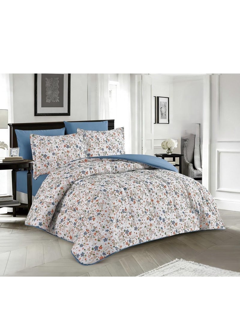 Happymoon Floral Microfiber Comforter Bedding Set 4 Pieces Luxury Soft Comforter Set with Fitted Sheet & Pillow Sham, 230x170 cm Lightweight Breathable Snap Closure Bed Set - Image 1