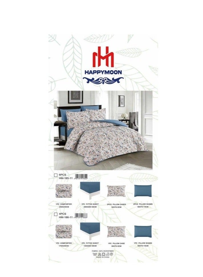 Happymoon Floral Microfiber Comforter Bedding Set 4 Pieces Luxury Soft Comforter Set with Fitted Sheet & Pillow Sham, 230x170 cm Lightweight Breathable Snap Closure Bed Set - Image 2