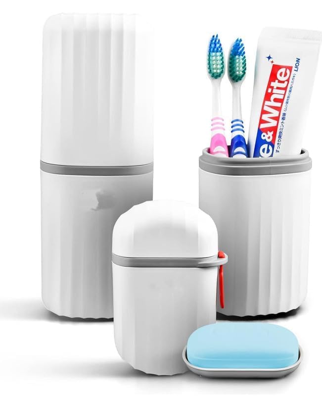 HEMIZA Plastic Capsule Shape Travel Toothbrush Holder with Soap Case – Waterproof Leak-Proof Combo for Camping, Bathroom & School Trip – Compact, Durable Storage Kit – White (HE - STC+SC) - Image 1