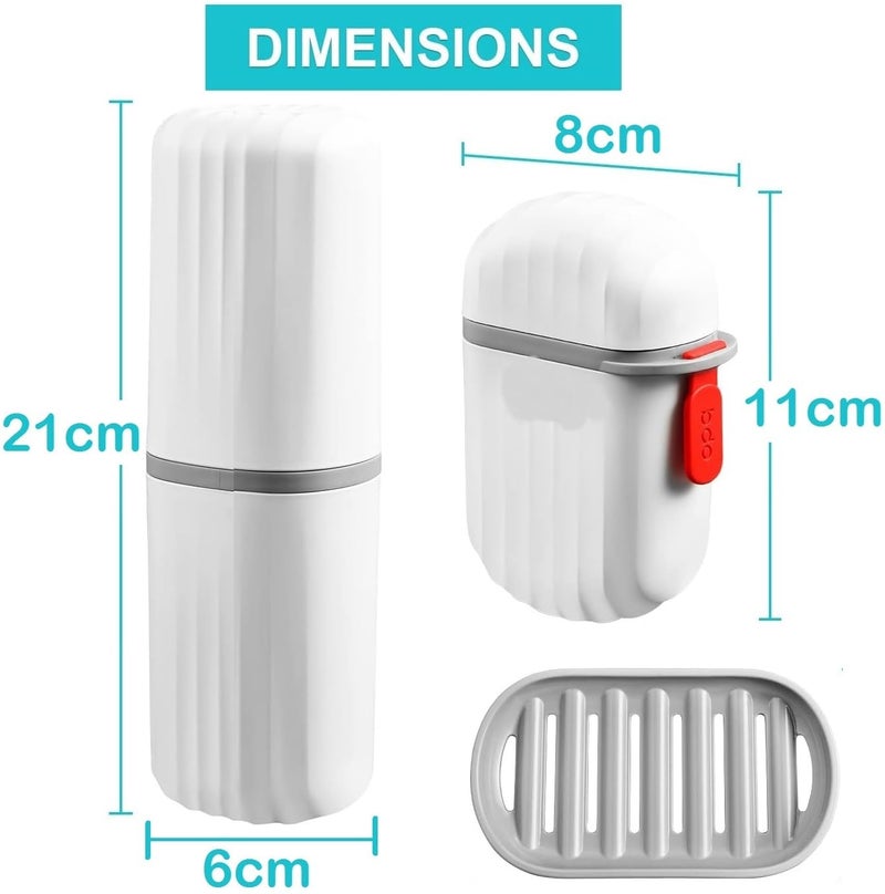 HEMIZA Plastic Capsule Shape Travel Toothbrush Holder with Soap Case – Waterproof Leak-Proof Combo for Camping, Bathroom & School Trip – Compact, Durable Storage Kit – White (HE - STC+SC) - Image 2