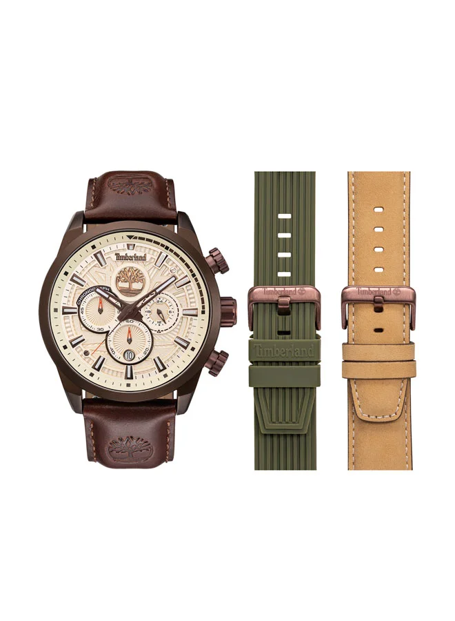 Henniker II Cream Dial 3 Interchangeable Straps Multifunction Watch for Men, 46mm