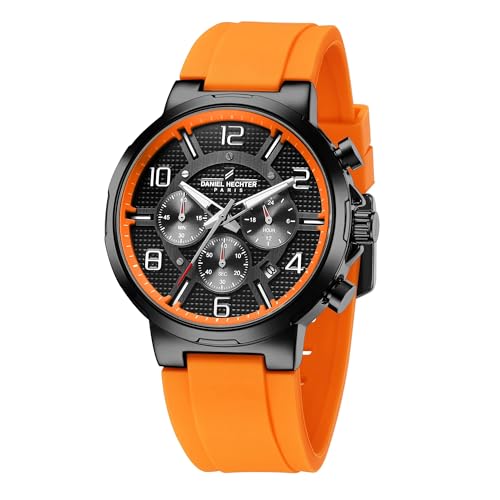 Daniel Hechter Paris Beaubourg Collection Multifunctional Watch for Men with Textured Round Dial and Silicon Strap-DHM1009 (Orange) - Image 1