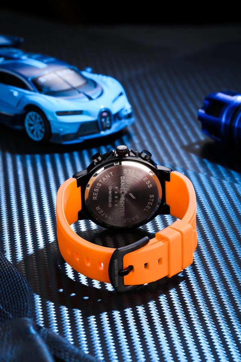 Daniel Hechter Paris Beaubourg Collection Multifunctional Watch for Men with Textured Round Dial and Silicon Strap-DHM1009 (Orange) - Image 5