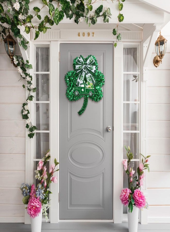 Capoda 2 Pcs Valentine's Day Heart Wreaths Decorations St. Patrick's Lucky Shamrocks Door Wreath Heart Shaped Irish Clover Decor with Wooden Truck and Bow for Valentines Irish Front Door Wall Decor - Image 4