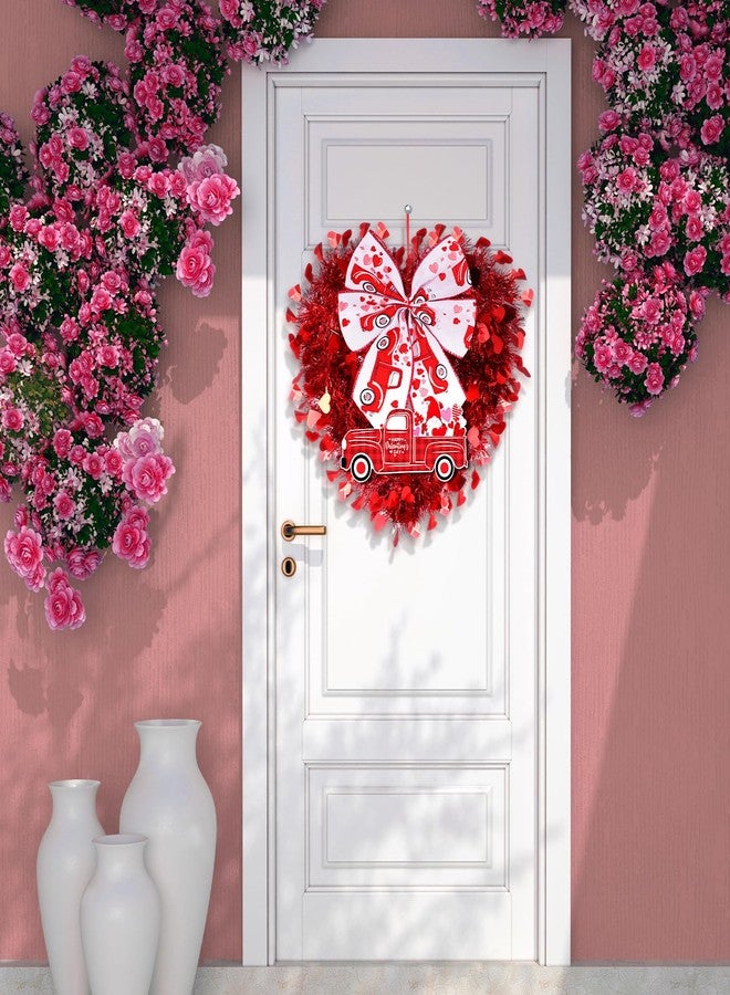 Capoda 2 Pcs Valentine's Day Heart Wreaths Decorations St. Patrick's Lucky Shamrocks Door Wreath Heart Shaped Irish Clover Decor with Wooden Truck and Bow for Valentines Irish Front Door Wall Decor - Image 3