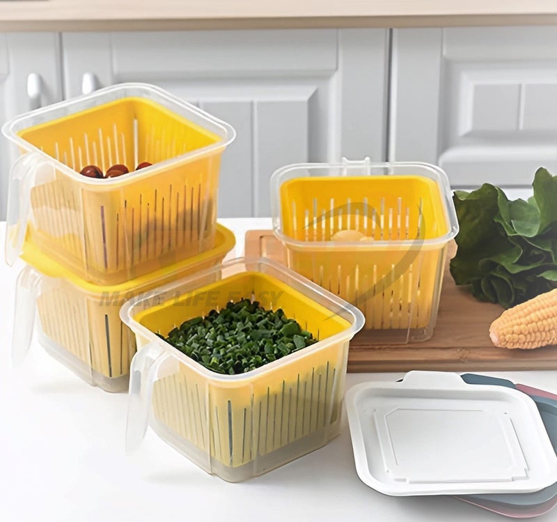 KWER Fridge Storage Boxes Vegetable Basket For Fridge Containers For kitchen Storage With Removable Plastic Drain Basket Refrigerator Storage Boxes Keep Fresh Fish Meat (Pack Of 2) - Image 3