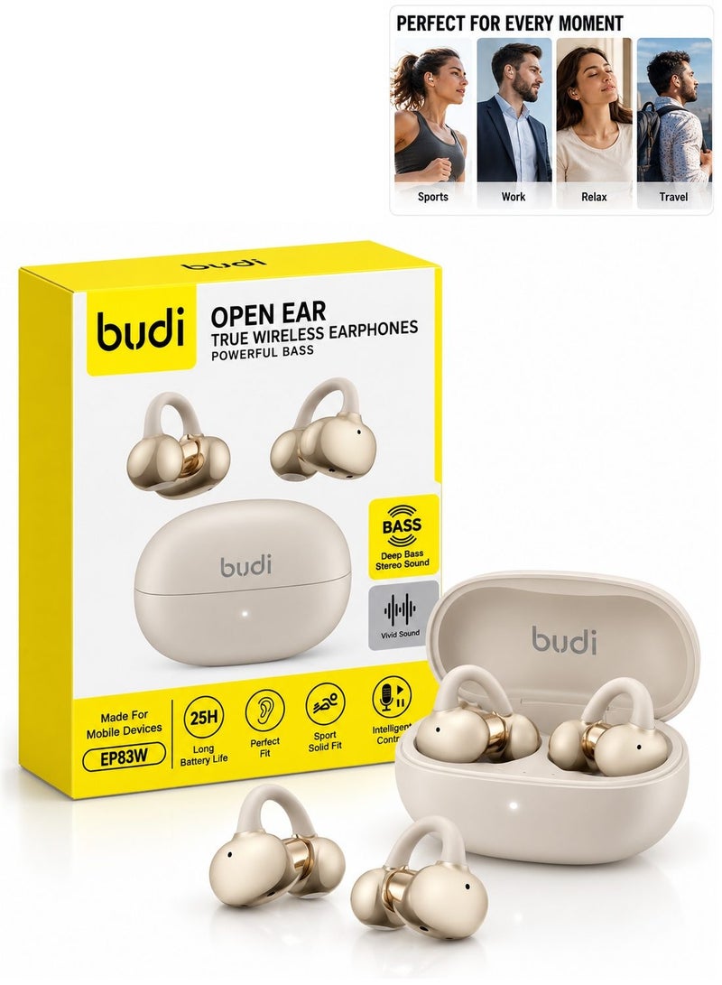 Budi EP83W Wireless Bluetooth Earbuds, Touch Control, Hi-Fi Stereo Sound, Built-in Microphone Earphones - Gold - Image 1