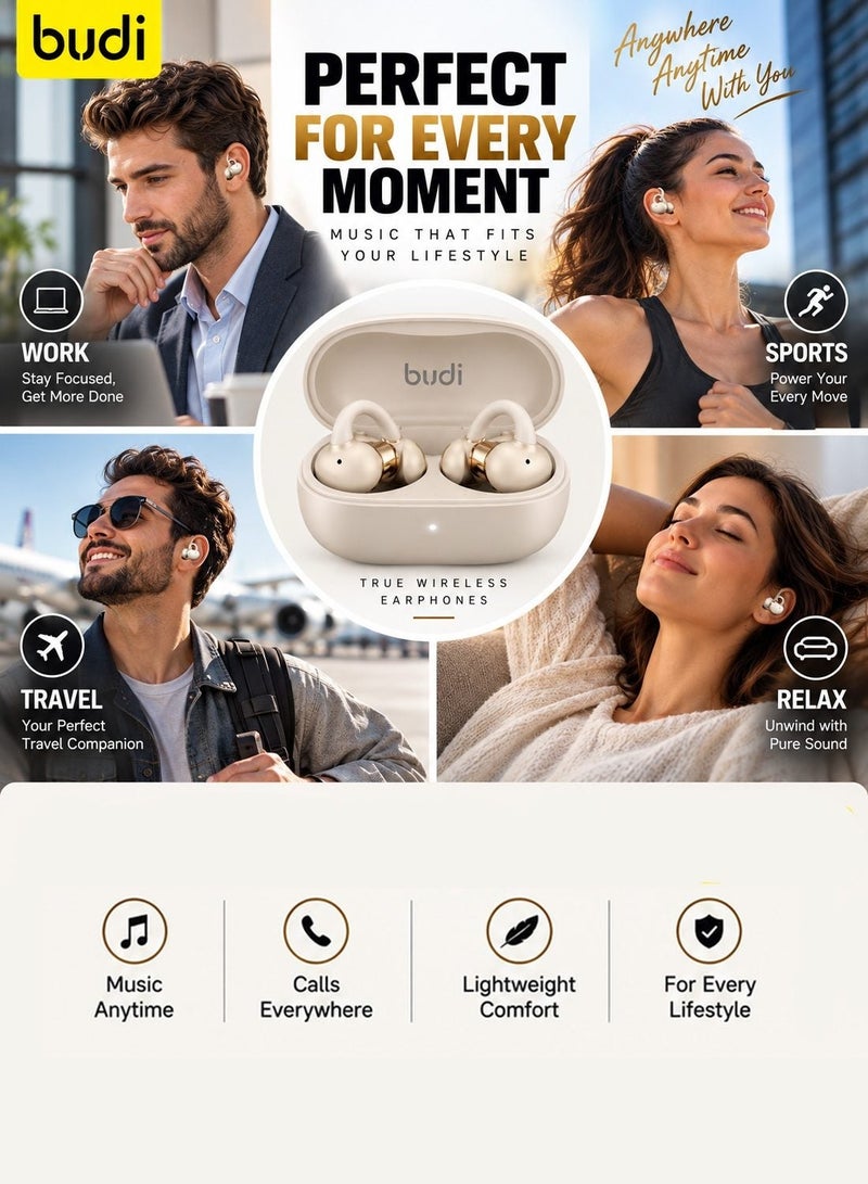 Budi EP83W Wireless Bluetooth Earbuds, Touch Control, Hi-Fi Stereo Sound, Built-in Microphone Earphones - Gold - Image 4
