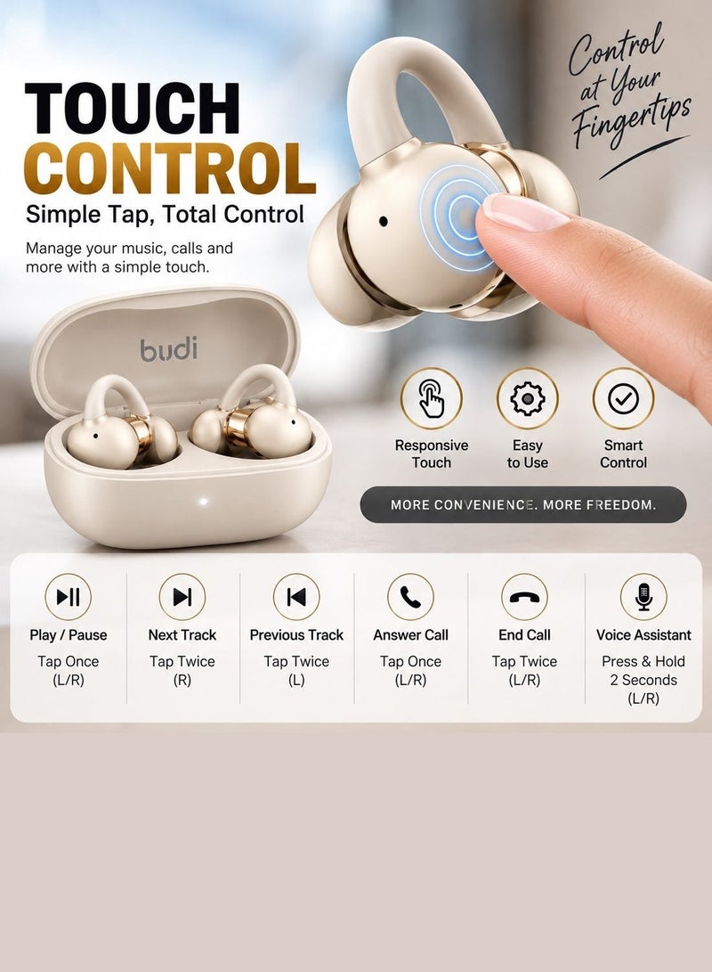 Budi EP83W Wireless Bluetooth Earbuds, Touch Control, Hi-Fi Stereo Sound, Built-in Microphone Earphones - Gold - Image 3