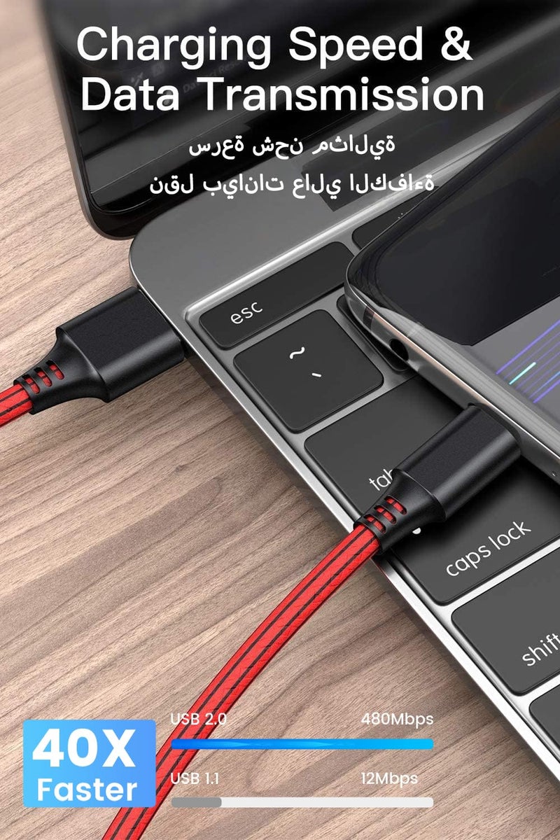 شيتيك كابل SCHITEC Micro USB، عبوة من 5 بطول 2 متر/6 قدم، كابل شحن من USB A إلى Micro مضفر من PVC، نقل بيانات بسرعة 480 ميجابت/ثانية، فصل بتيار 2.4 أمبير لأجهزة Android/Samsung Galaxy/Note/LG/Nexus/Kindle (Micro، 5 ألوان، 2 متر) - Image 3