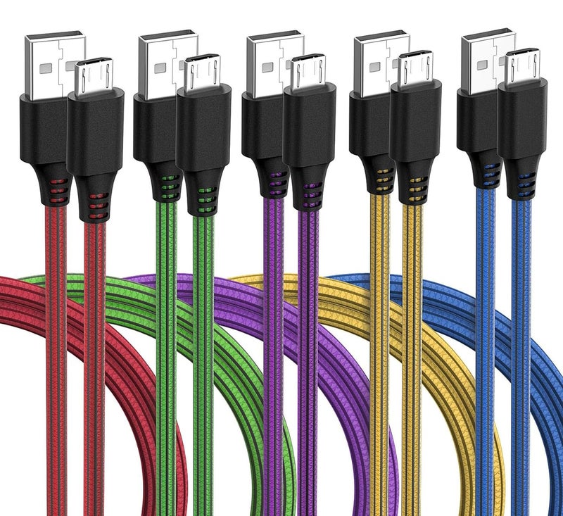 شيتيك كابل SCHITEC Micro USB، عبوة من 5 بطول 2 متر/6 قدم، كابل شحن من USB A إلى Micro مضفر من PVC، نقل بيانات بسرعة 480 ميجابت/ثانية، فصل بتيار 2.4 أمبير لأجهزة Android/Samsung Galaxy/Note/LG/Nexus/Kindle (Micro، 5 ألوان، 2 متر) - Image 1