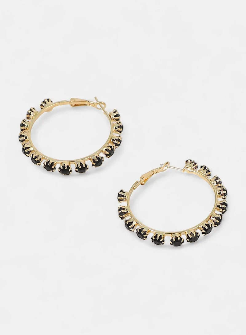 SOHI SOHI Women The All-Over-Stud Hoop Earrings | Onyx Black Colour | One-Size | Artificial Stone Alloy Material | Lever Back Closure | Earrings For Casual & Evening Wear