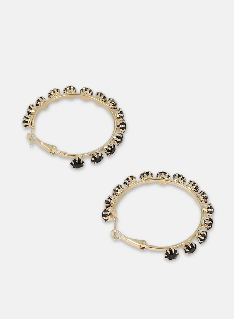 SOHI SOHI Women The All-Over-Stud Hoop Earrings | Onyx Black Colour | One-Size | Artificial Stone Alloy Material | Lever Back Closure | Earrings For Casual & Evening Wear