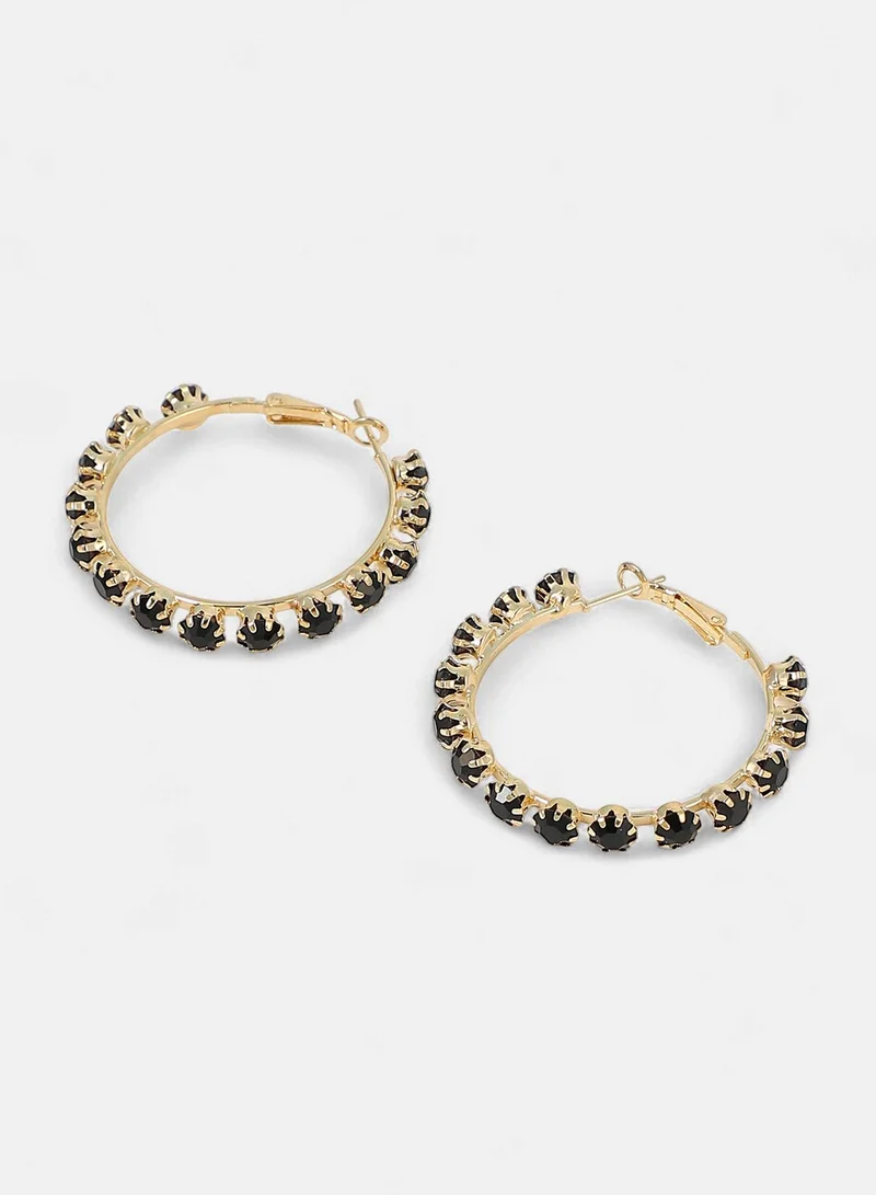 SOHI SOHI Women The All-Over-Stud Hoop Earrings | Onyx Black Colour | One-Size | Artificial Stone Alloy Material | Lever Back Closure | Earrings For Casual & Evening Wear